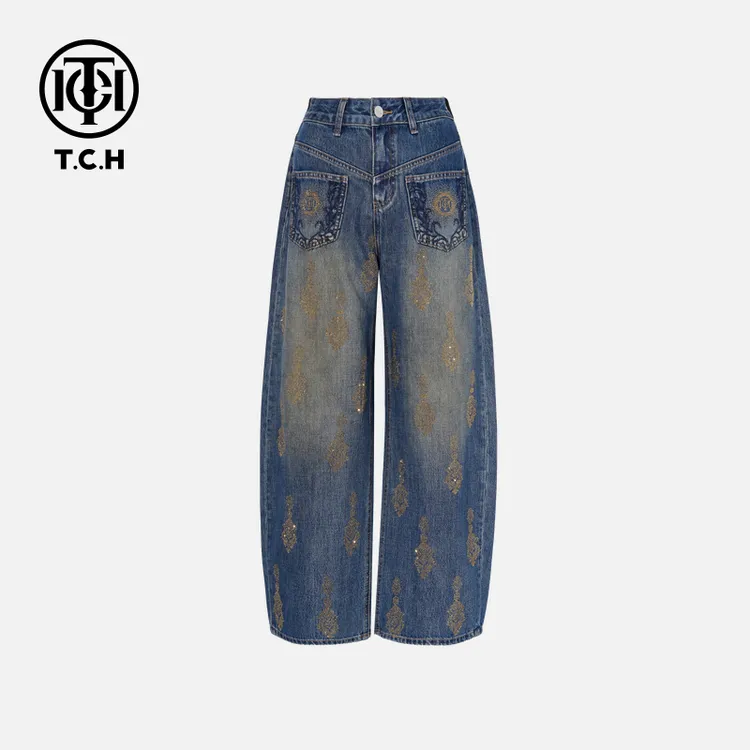 TCH私服秋冬时尚休闲风烫钻淑女百搭牛仔裤T75C20E1143轻奢tch