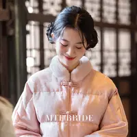满庭芳新中式羽绒服女日常可穿外套2025年秋冬新款粉色上衣小个子