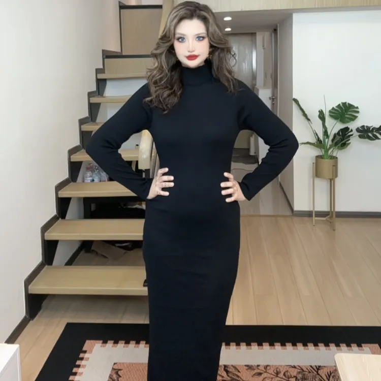 AFFIN大弹力针织长款连衣裙裙长130cm