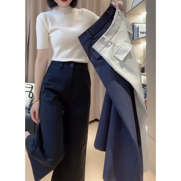 大码九分直筒休闲裤女秋季新款微胖妹妹宽松显瘦高腰百搭阔腿裤子