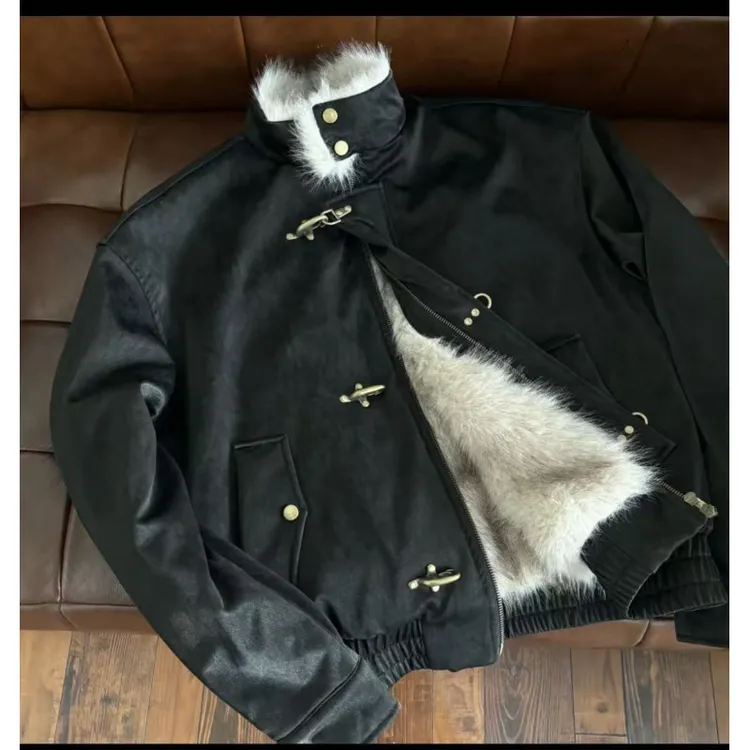 美式飞机扣加厚棉衣男冬季哈灵顿夹克潮牌高级感座山雕pu皮衣外套