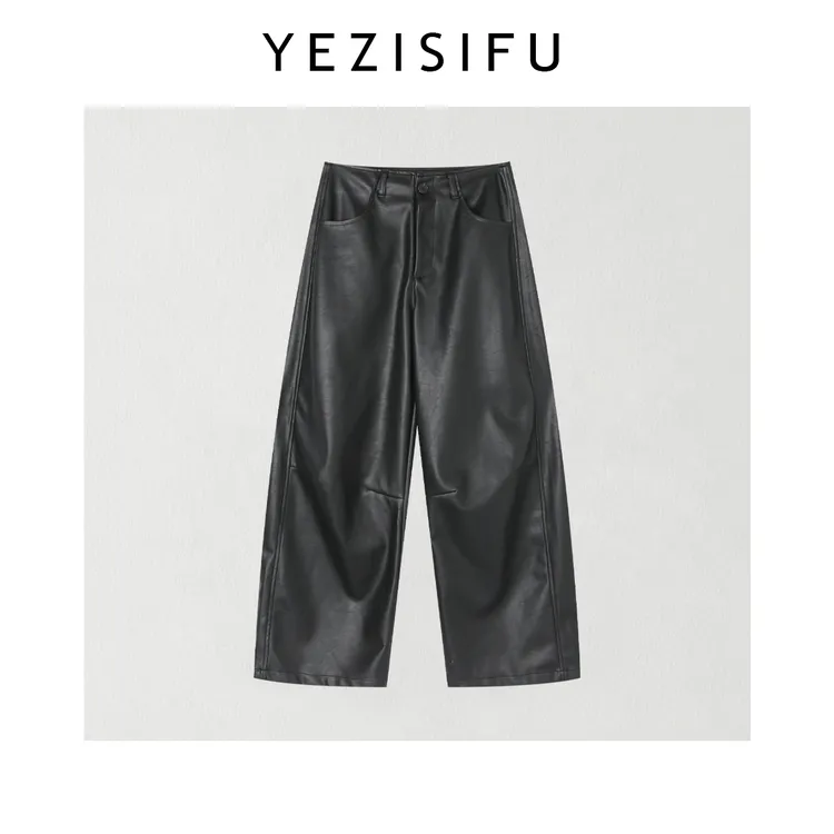 欧尼私服2025冬季新款小众设计极简加磨毛款蛋白皮皮裤2511C8202