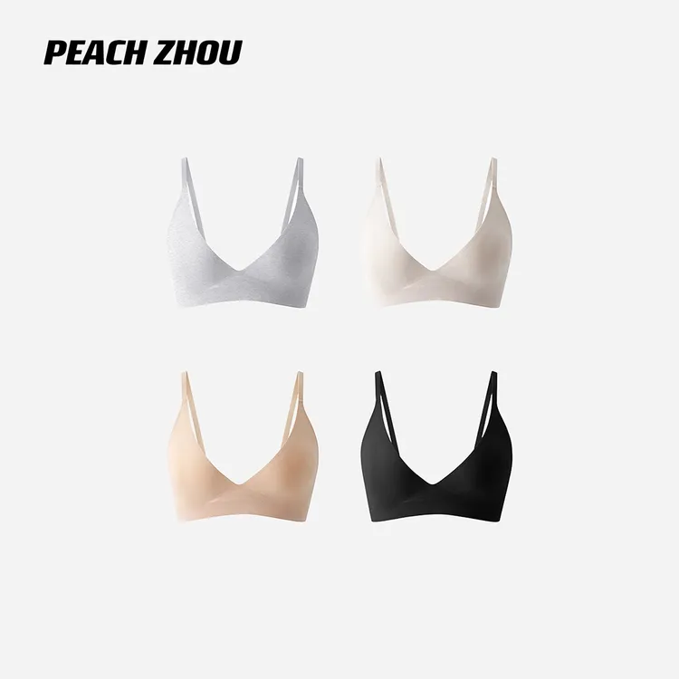 PEACHZHOU 羊绒奶皮平纹法式三角杯深V无痕文胸无钢圈美背内衣