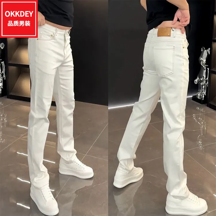 okkdey夏季款男士高级感牛仔裤时尚百搭修身小脚裤潮流显瘦休闲裤