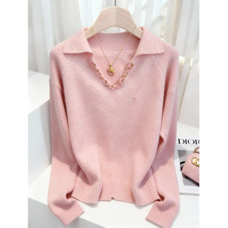 韩版减龄时尚气质小众超好看长袖翻领毛衣针织衫女装爆款穿搭新款