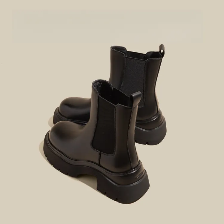 牛皮内增高切尔西真皮马丁靴女2025年秋冬新款加绒厚底菸筒短靴子