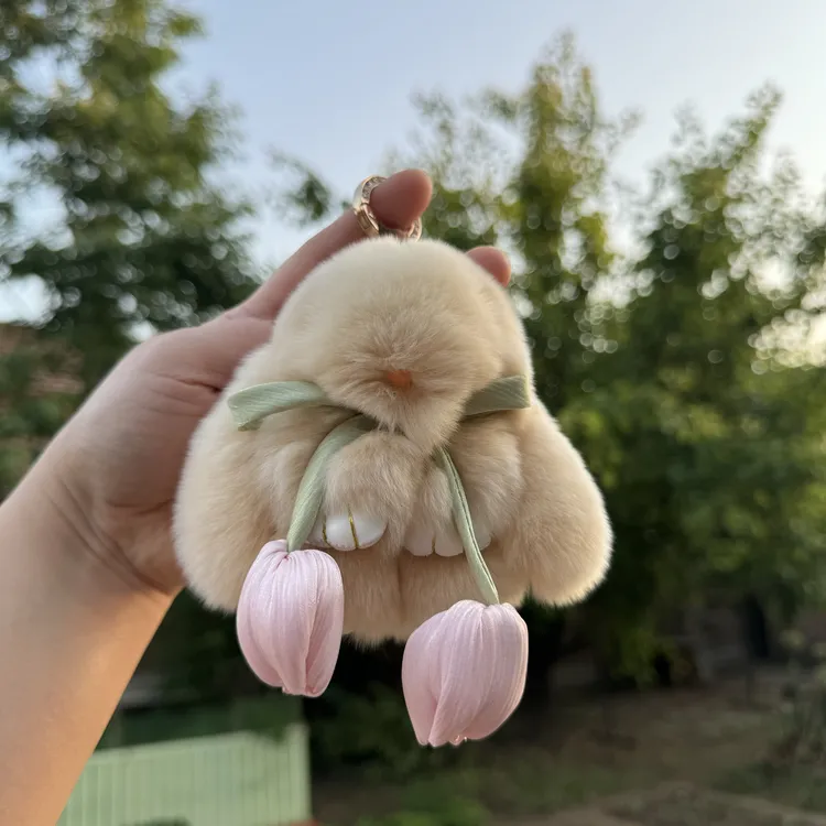 真獭兔毛小兔子郁金香钥匙扣挂件可爱装死兔毛绒公仔包包挂饰礼物