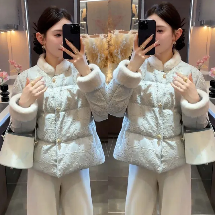 中式棉服提花外套盘扣国风2025新款上衣气质秋冬保暖