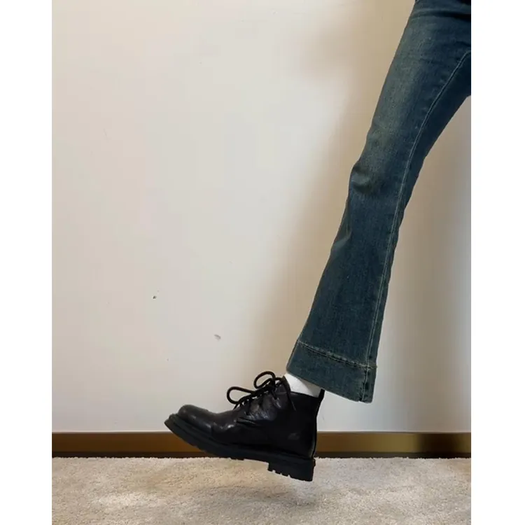 羊皮~通勤马丁靴复古百搭圆头系带英伦风短筒秋冬新款厚底短靴女