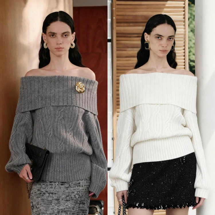 LYNEE【半月针织衫】一字肩扭绳上衣 LGD2FAK172