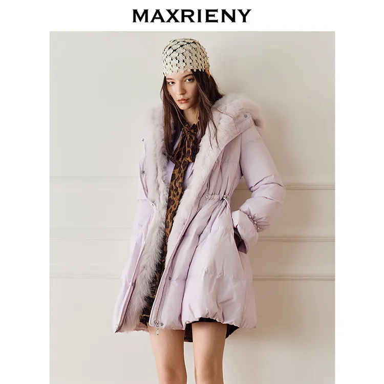 【商场同款】MAXRIENYcozy松绒系羽绒服收腰伞摆狐狸毛条保暖外套