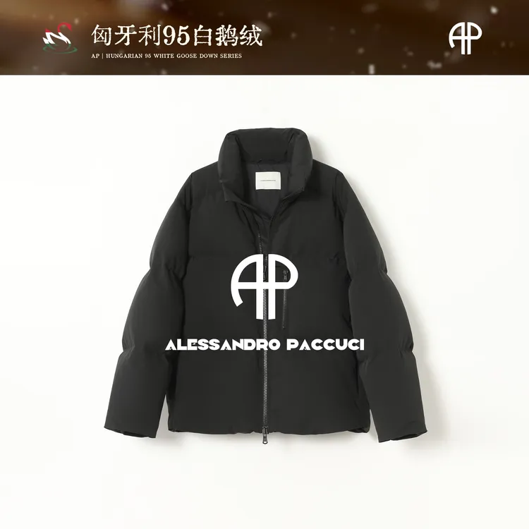 AP洛哥54007RR【羽砚】匈牙利进口95白鹅绒立领黑色保暖羽绒服