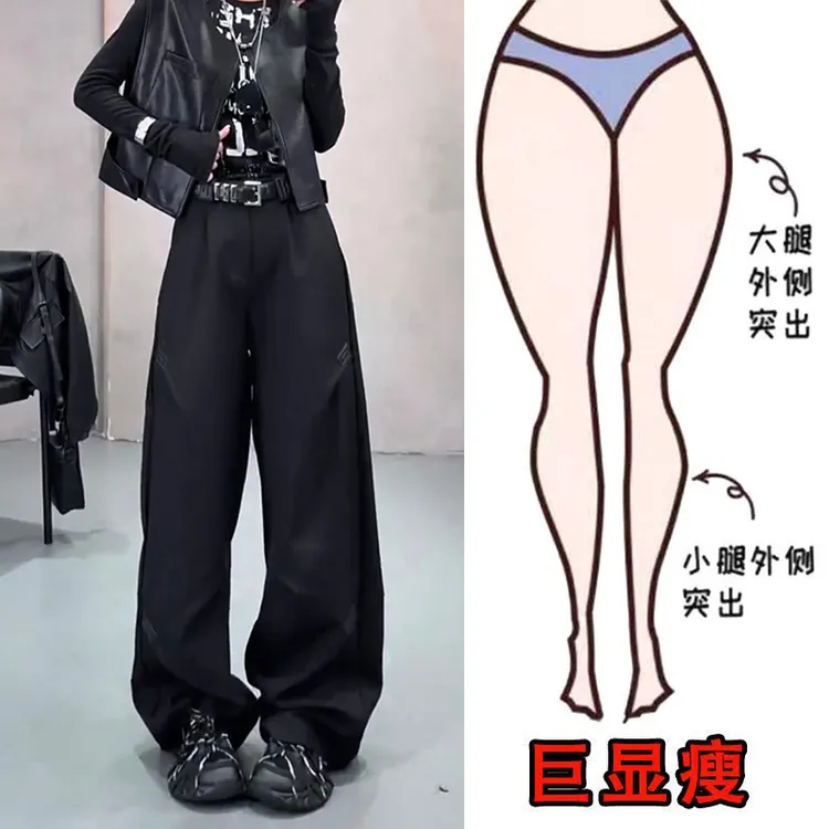 秋冬爆款大码女装美式时尚百搭梨形身材宽松高腰显瘦阔腿裤休闲裤