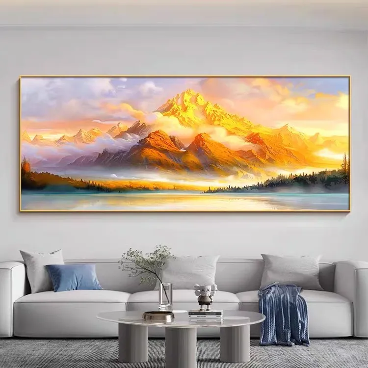 日照金山办公室挂画新平面背靠金山现代简约沙发背景墙客厅装饰画