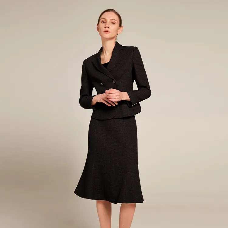 LadySElite【微雕】定染黑色质感肌理香风西装半裙/连衣裙装女