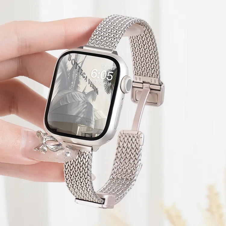 适用iwatch苹果S10手表表带applewatchs9/8麦穗金属磁吸7表带夏天