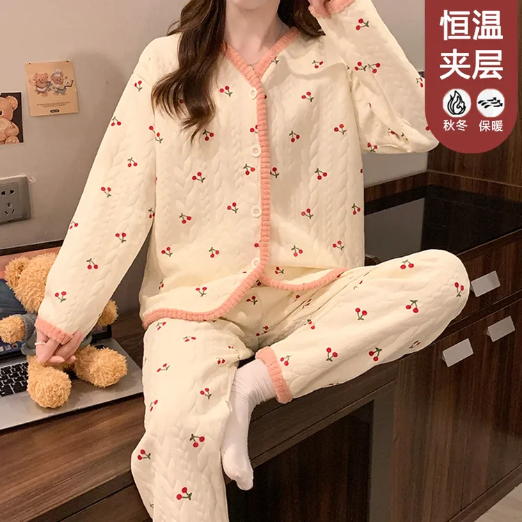 【星】秋冬夹层睡衣女开衫可爱套装家居服可外穿151
