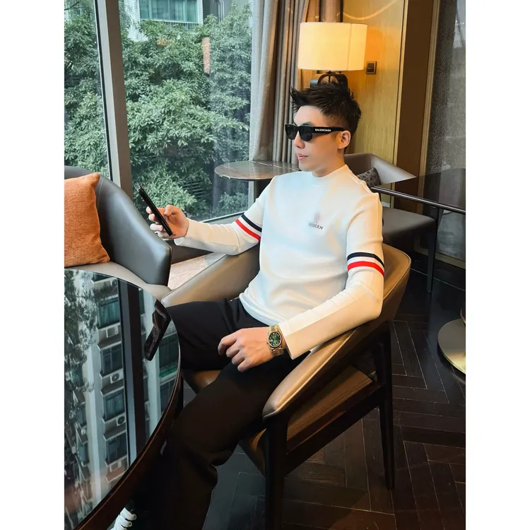 【双袖织带】秋冬弹力磨毛打底长袖轻奢痞帅男装T恤反季节衣服