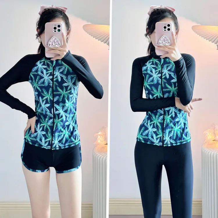 新款分体泳衣女保守速干冲浪服长袖长裤水母衣显瘦遮肚游泳装温泉