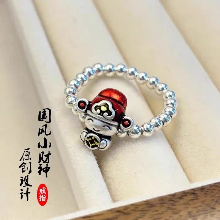 足银戒指 珐琅彩财神爷戒指转运珠财神国潮古法新年爆款个性礼物
