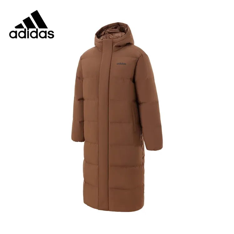 adidas/阿迪达斯羽绒服男女款秋冬季保暖棕色长款连帽外套 JW1691