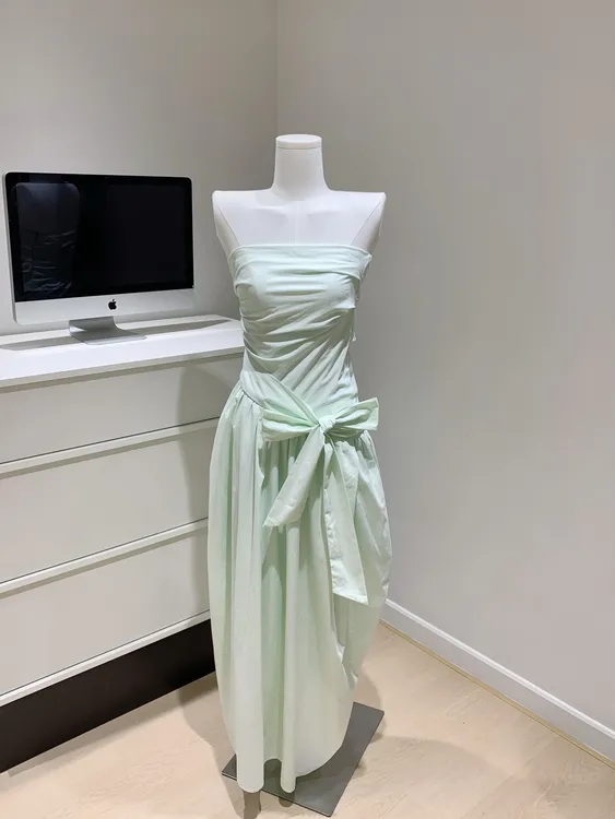 刘美含同款 薄荷曼波绿色抹胸系带连衣裙女夏天小清新裙子