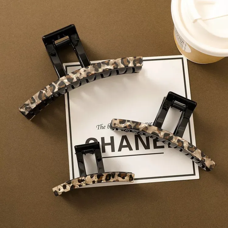 法式老钱风复古豹纹一字抓夹轻奢盘发时尚发夹