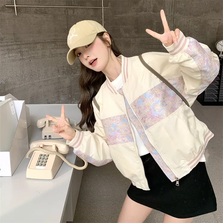 百搭晕染拼接棒球服外套女春秋2025新款感学院风时尚宽松上衣洋气