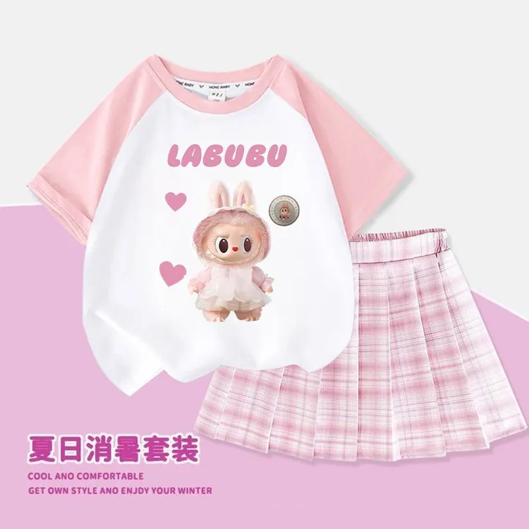 女童拉布布可爱宝宝纯棉T恤夏季新款发光亮灯儿童洋气卡通套装裙