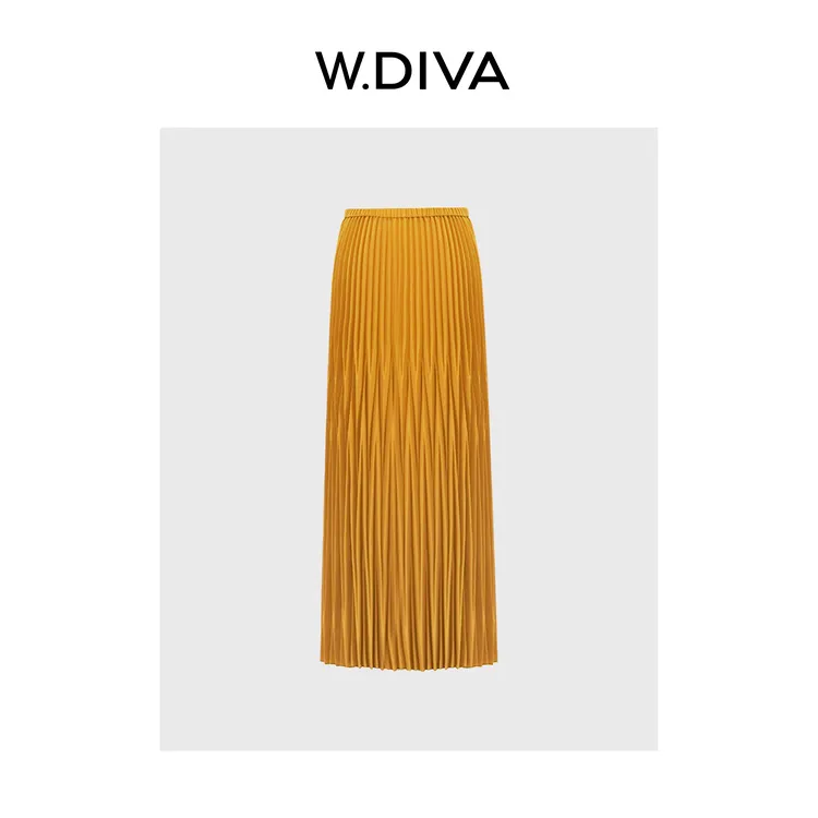 W.Diva【柚见】立体感褶皱夏季休闲松紧腰风琴百褶半裙女51K271609