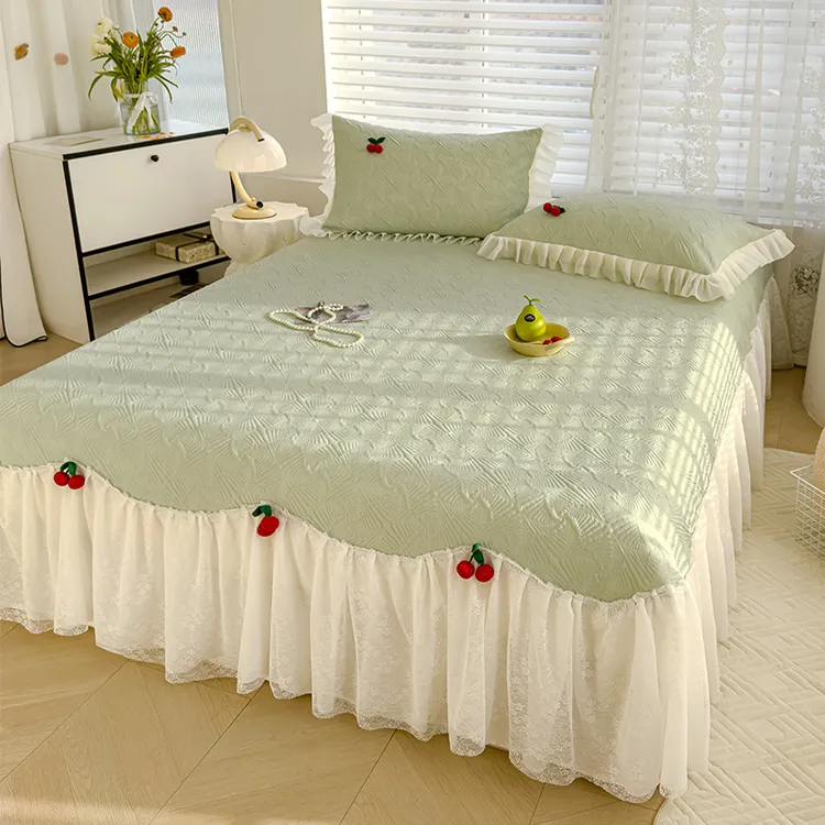 2025韩式凉席a类母婴级ins蕾丝花边床裙款夏季凉感软席三件套家用