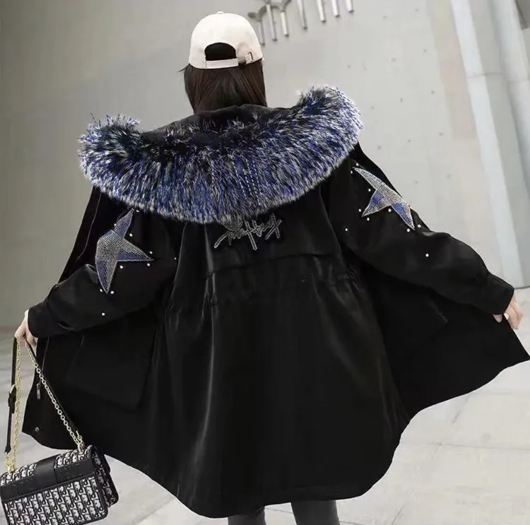 【五角星】2024冬季修身百搭新款女士派克服加厚保暖显瘦大毛领外套