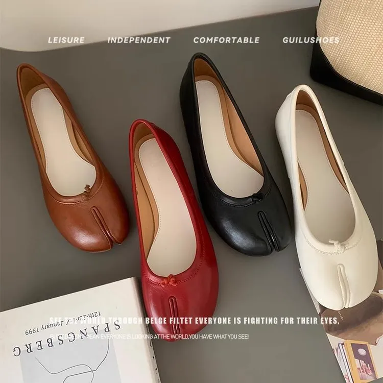 银色爆裂纹猪蹄分趾鞋女春夏季新款平底马蹄鞋软底芭蕾舞浅口单鞋