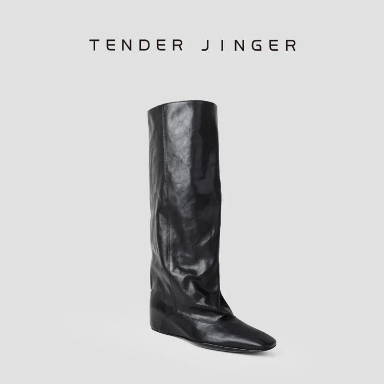 Tender Jinger｜线下专供 内增高水洗小方头褶皱堆堆靴 M250748