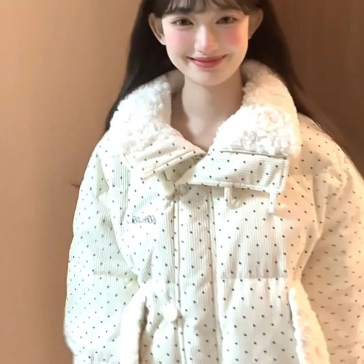 2025秋冬季美式复古波点棉服女甜美可爱宽松保暖显瘦小众潮牌上衣