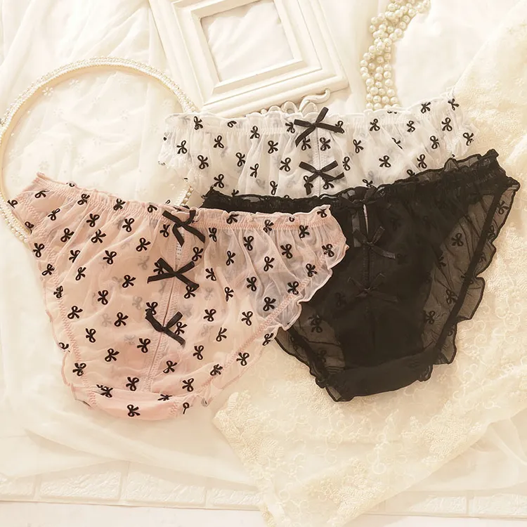 [YVS]新款纯情风结花纹点缀松紧木耳边舒适女士内裤