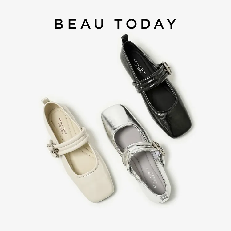 BeauToday银色玛丽珍鞋新款法式浅口软单鞋复古芭蕾鞋女2025春季