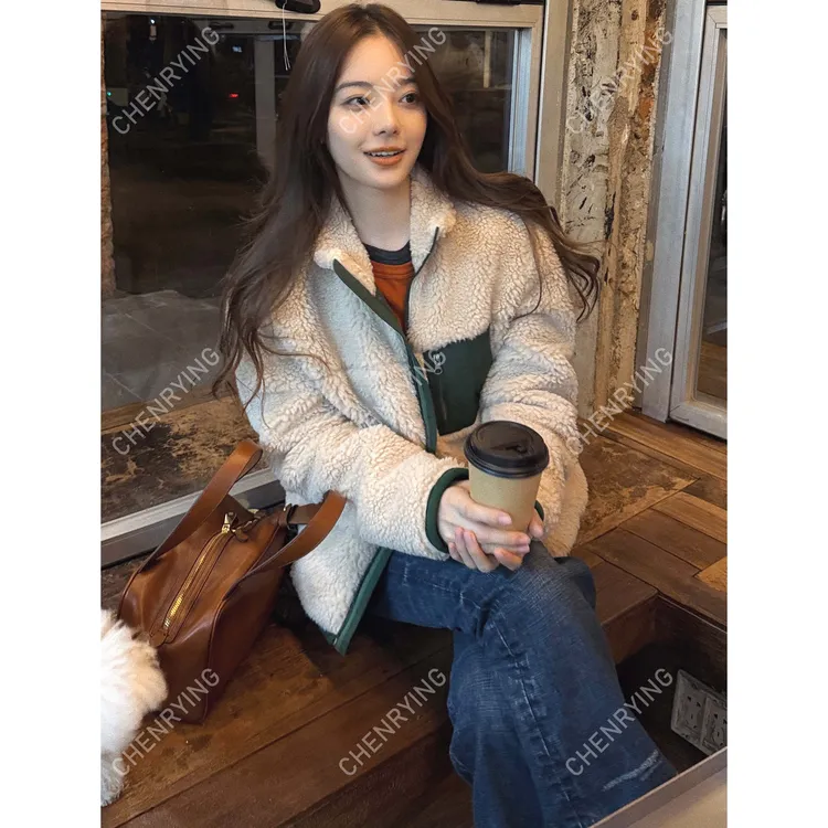 J.JOEY 简约休闲保暖立领宽松拉链羊毛外套 C501023