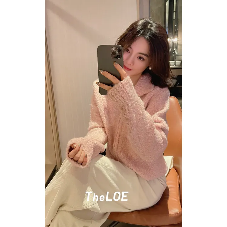 TheLOE/640-644g羊毛百搭休闲温暖减龄翻领拉链开衫#LE-23665