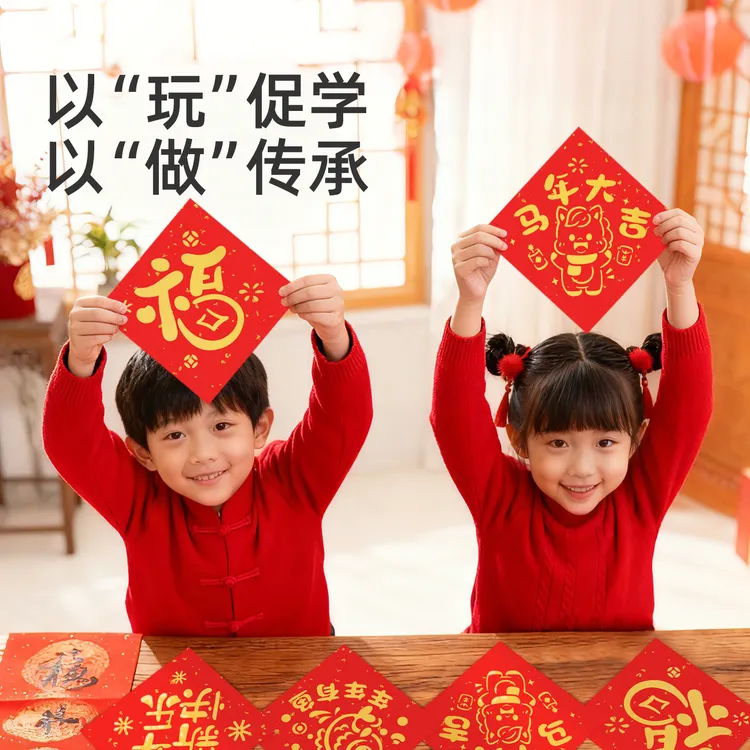 新年儿童DIY手工刺绣拓印套装幼儿园马年创意美术涂鸦玩教具