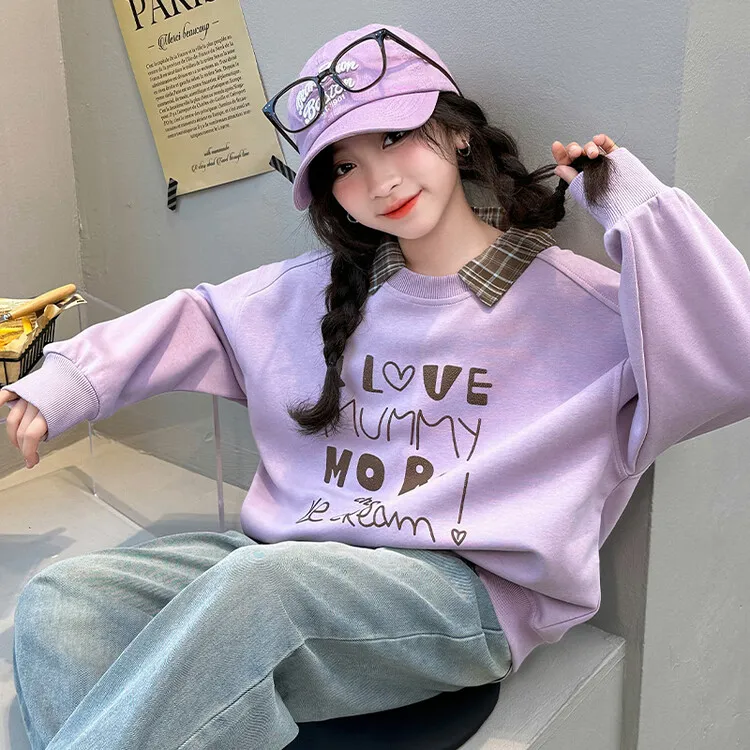 女童卫衣2025秋季新款中大童女孩洋气印花长袖卫衣打底衫上衣