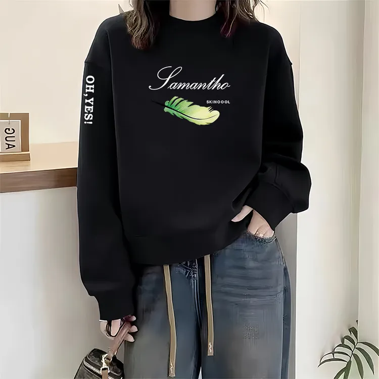 圆领长袖卫衣女秋冬新款薄款显瘦韩版减龄时尚休闲百搭大码上衣女