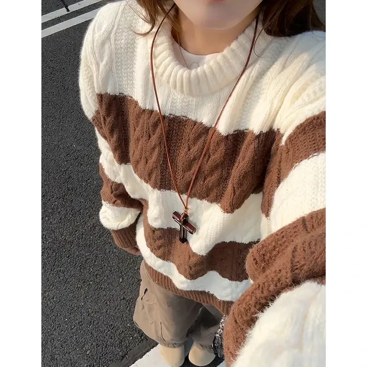 圆领外穿毛衣男生秋冬穿搭宽松慵懒风内搭少年感打底针织衫外套潮