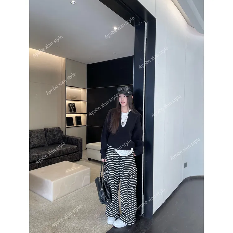 【AYOBE】小贤   经典软糯松弛感韩系休闲百搭加绒条纹裤