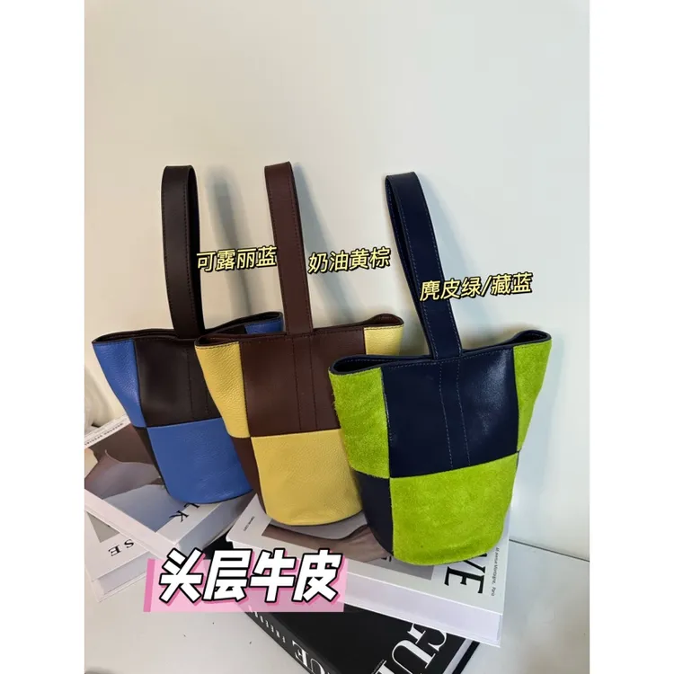 绝美！神仙配色！原创设计师小众撞色拼接水桶包单肩包斜挎包手提包