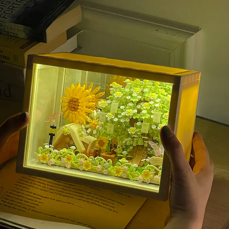 双11千层镜国产积木手工diy颗粒拼装绿色幸运树相框花女生日礼物