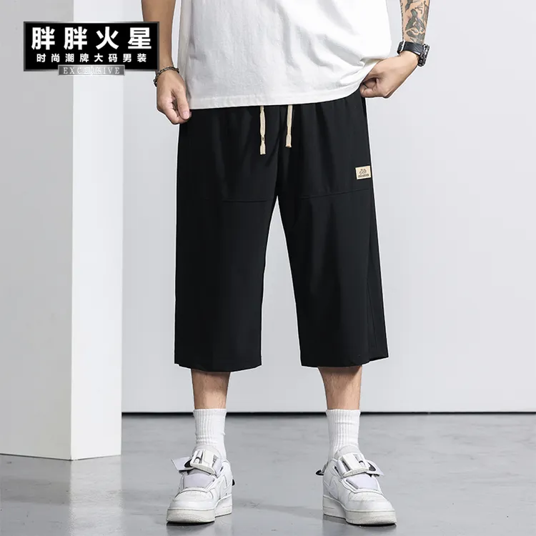 胖胖火星大码男装夏季薄款速干冰丝七分裤男士宽松胖子弹力休闲裤