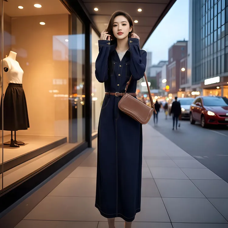 秋装气质轻薄时尚休闲女士法式收腰连衣裙女显瘦洋气轻奢女神百搭