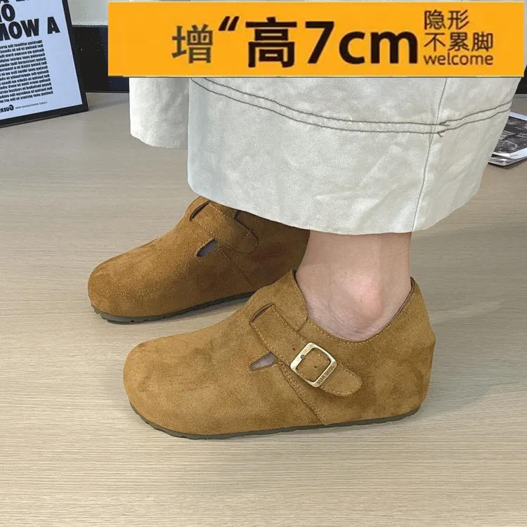 小个子内增高7CM~勃肯鞋软皮2025年新款懒人一脚蹬豆豆鞋单鞋鞋子