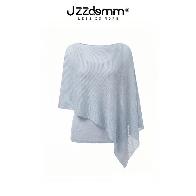 九州诚品/JZZDEMM慵懒风灰色针织斗篷女不对称设计感显瘦背心上衣